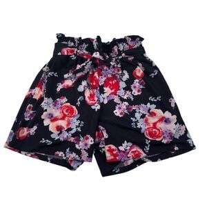 Floral Black Paperbag and Shorts with Red and Purple Accents